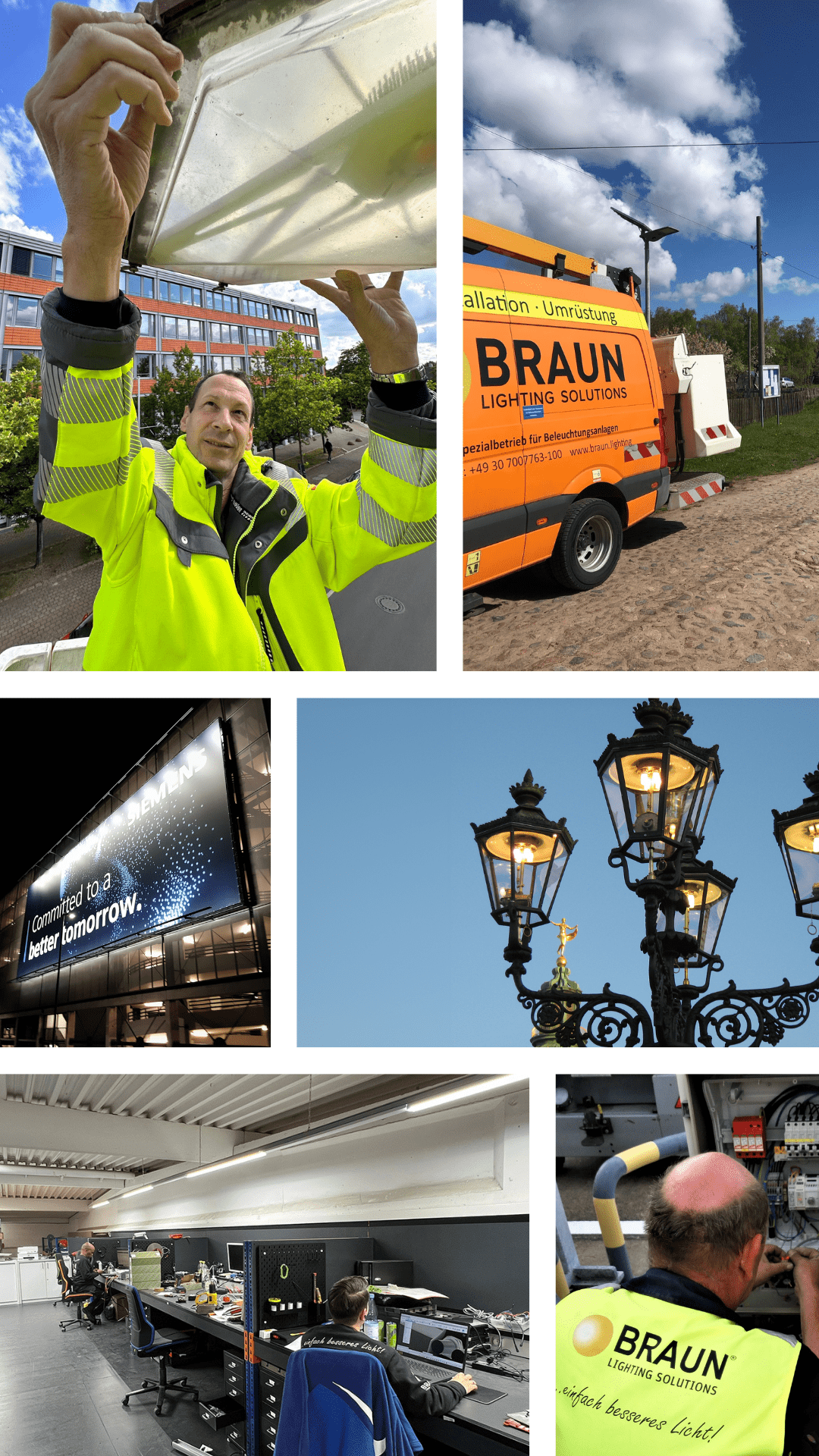 Übersicht der Dienstleistungen von BRAUN Lighting Solutions als Bildcollage